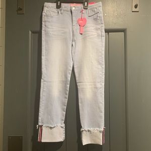 Pink Latte Girl Denim Jeans Cuffed Hem with Stripe